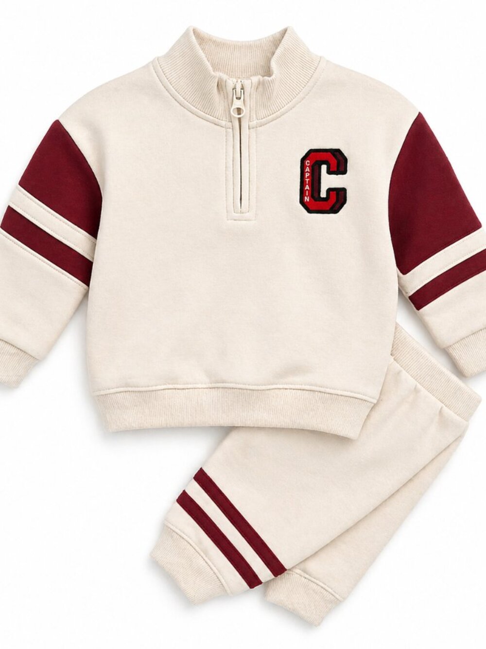 NWT Cat & Jack Baby Boy Captain Jogger Set Size 12 Months Cream Burgundy